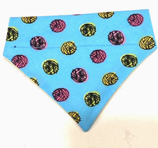 Over Collar Slide On Pet Dog Cat Bandana Scarf BLUE w/ COLORED YARN BALLS SMALL