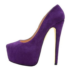 Women Pumps Round Toe Platform High Heels Faux Suede Dress Party Shoes Size 4-20