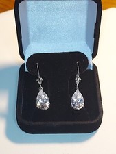 14K White Gold  PEAR SHAPED CZ LEVER BACK EARRINGS 3.4 Grams SIGNED FI