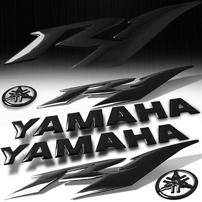 8'' 3D Logo+Letter Decal+6''Fairing Emblem Sticker for YZF-R1/R1S/R1M Glossy Black