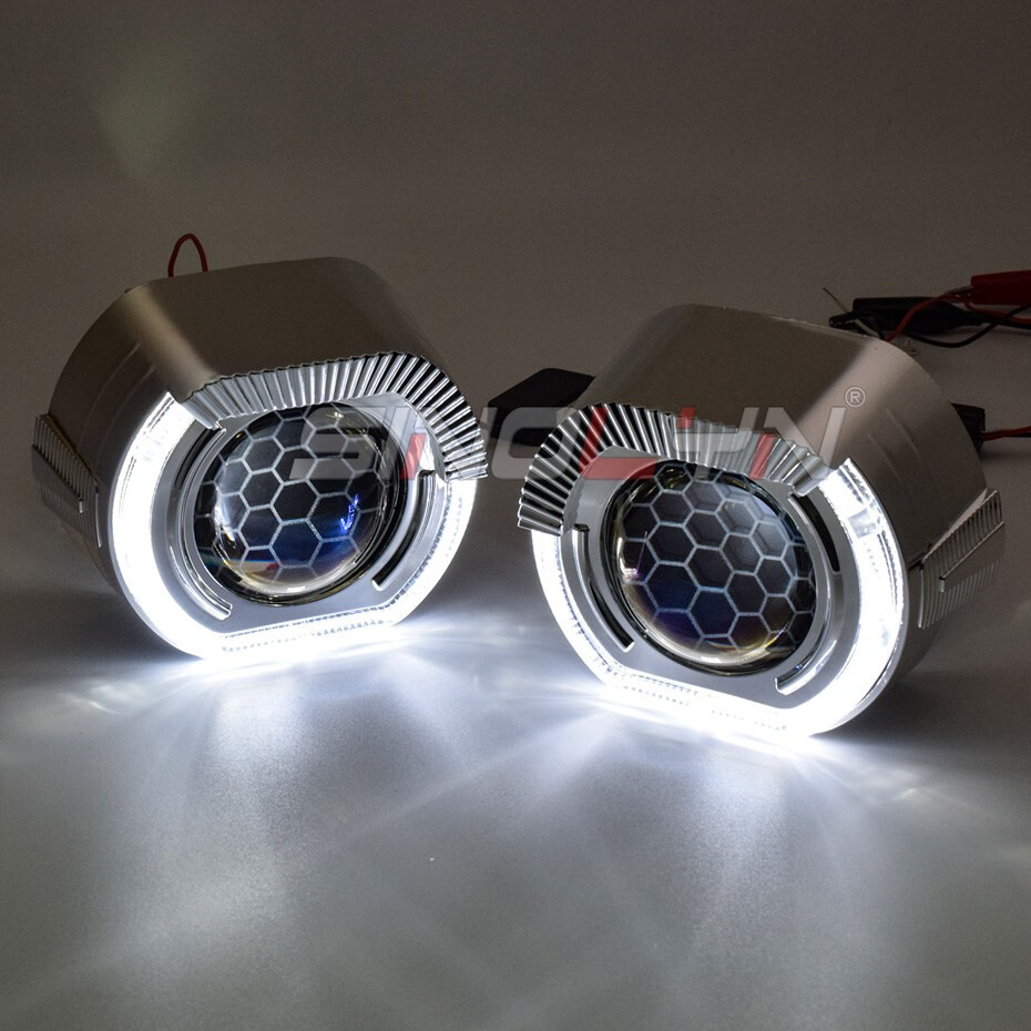 2.5'' Bixenon Projector Honeycomb Lens LED Angel Eye Headlight H1 H4 H7 Retrofit