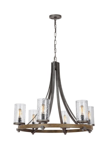 Feiss F3134/6DWK/SGM Angelo 6-Light Chandelier in Distressed Oak/Slate Grey