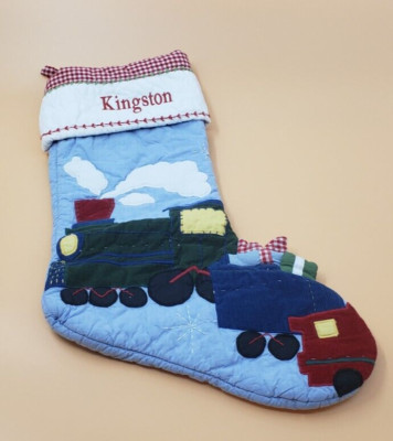 Pottery Barn Quilted Train Stocking Monogramed ''Kingston'' Christmas Holiday