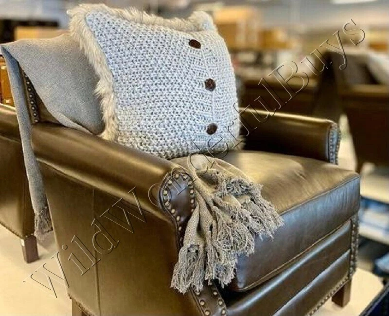 Pottery Barn Button Knit Faux Fur Trim Pillow Cover Gray 20x20 sq