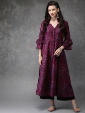Women’s Burgundy Floral A-Line Kurta Dress Eid Diwali Bollywood Style SALE