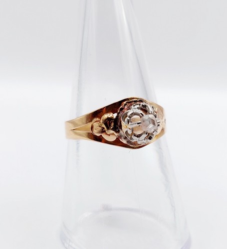 Anillo solitario antiguo oro rosa 18k diamante talla rosa engastado garras (1... - Imagen 5 de 9