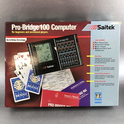 SAITEK PRO BRIDGE 100 Computerized Electronic Game System Portable Box Vintage