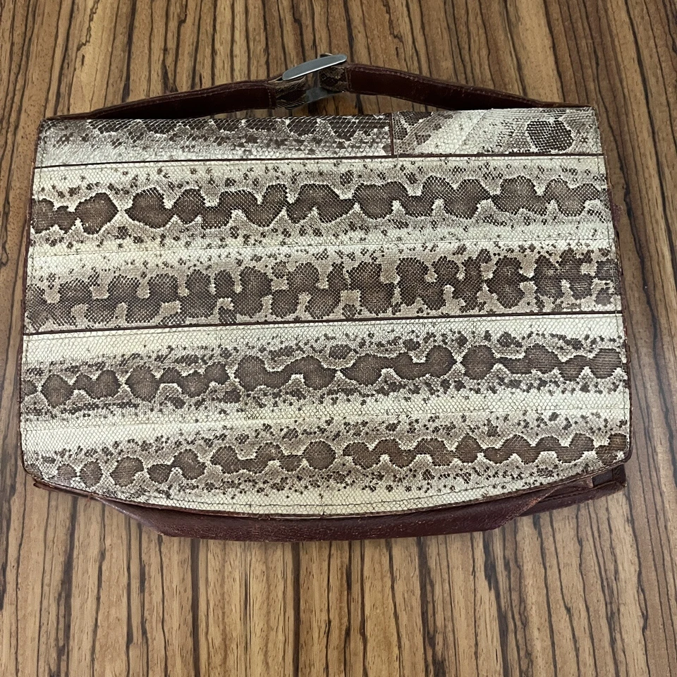 复古棕色蛇皮信封手拿包 带肩带和更换钱包 — 第 3/4 张图片