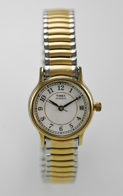Timex Watch Women Light Date Stainless Silver Gold Water Resistant White Quartz