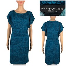 Ann Taylor Womens XS Dress Green Black Paisley Crepe Stretch Dolman MSRP $98 EUC