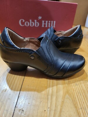 Cobb Hill Womens Laurel Slip-On Pump Leather Heeled Shoe Size 5 M Black Noir
