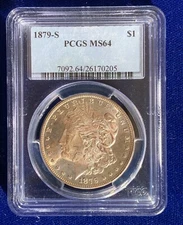 U.S. 1879-S MORGAN SILVER DOLLAR BRILLIANT UNCIRCULATED PCGS CERTIFIED MS64
