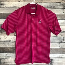 Under Armour Mens Polo Shirt Medium Pink Striped Golf Classic Heatgear
