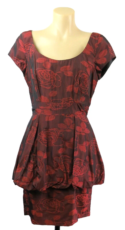 Patricia Field Womens Red Dress Cocktail Pencil Peplum Party Design | Size 10 S - image 3 of 4