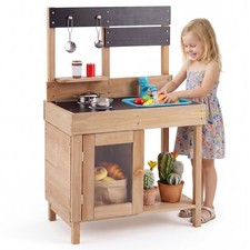 Outdoor Mud Kitchen for Kids, Wooden Play Pretend Kitchen w/Stoves, Sink, Faucet