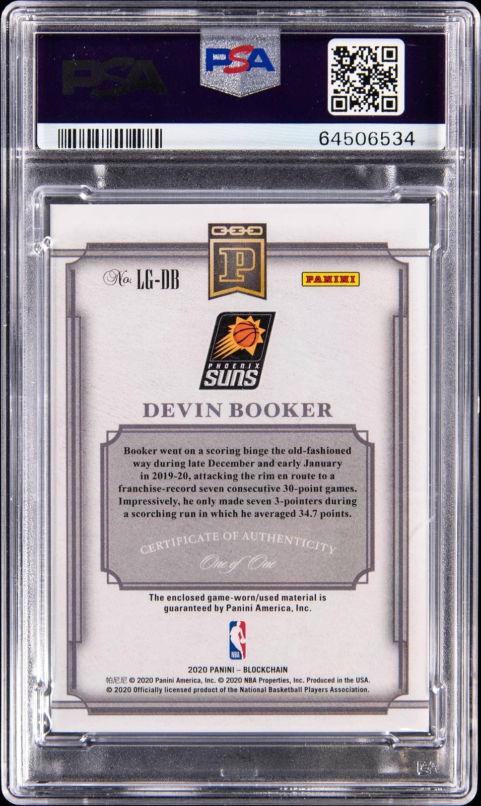 2021 Panini Devin Booker Logoman 1/1 #LGDB view 2
