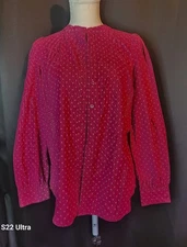 Talbots Small Corduroy Wine Color with Flower Design Button Up Blouse
