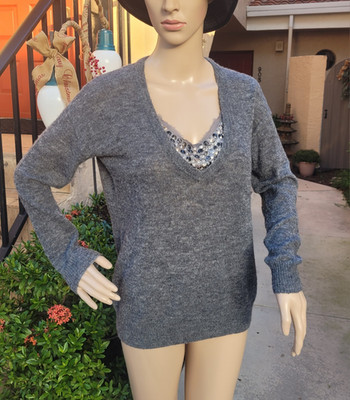 Tory Burch Alpaca Woool Blend Gray Removable Studded Neckline Sweater S/z XS
