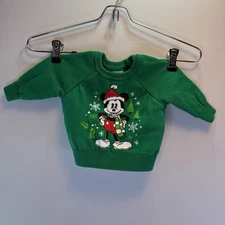 Disney Store Mickey Mouse Green Christmas Holiday Sweater for Baby Boy Sz 3-6M