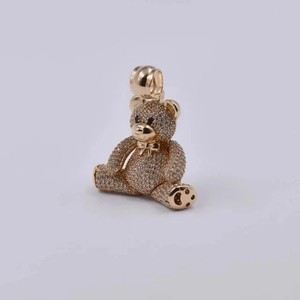 Authentic Charm Teddy Bear Pendant 14K Yellow Gold Plated 2.7Ct Round Cut Moissanite