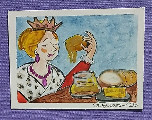 Sing a Song of Sixpence — The Queen Eating Bread and Honey ACEO OOAK Watercolor