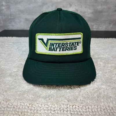 Vintage Interstate Batteries Mesh Snapback Trucker Patch Hat OSFA Green Cap