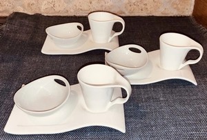 Villeroy & Boch New Wave Set 3 Espresso 3oz Cup/Plates + 3 Small Bowl Include