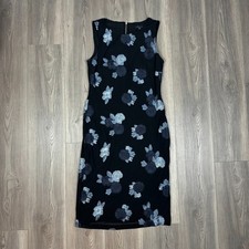 Tommy Hilfiger Black Sleeveless Dress Navy Baby Blue Floral Embroidery Size 10