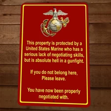 Property Protected By US Marine 8x12 Metal Wall Sign