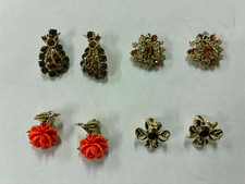 Vintage 1950s 1960s Clip-On Earring Estate Lot - Rhinestone Floral