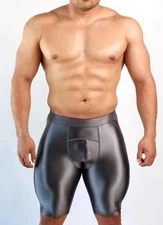 Mens Jock Shiny Spandex Tights Compression Shorts Silky Silver Medium