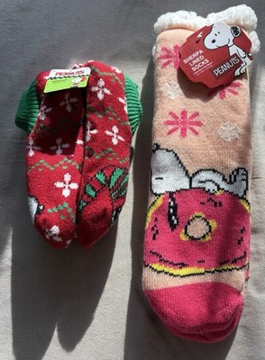 Peanuts Christmas Cozy Warmers Snoopy Holiday Size 4-10 Soft Non-Slip New