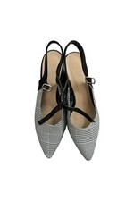 Pinkat black & white check T-bar block heel court shoes elegant classic UK 5