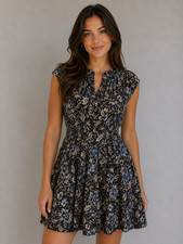 Madewell Blue/Brown/Beige Floral Sleeveless Amor Mini Dress L NWT