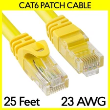 25 FT Cat6 Cord Yellow Cat 6 Ethernet Patch Cord LAN Internet RJ45 Modem Cable