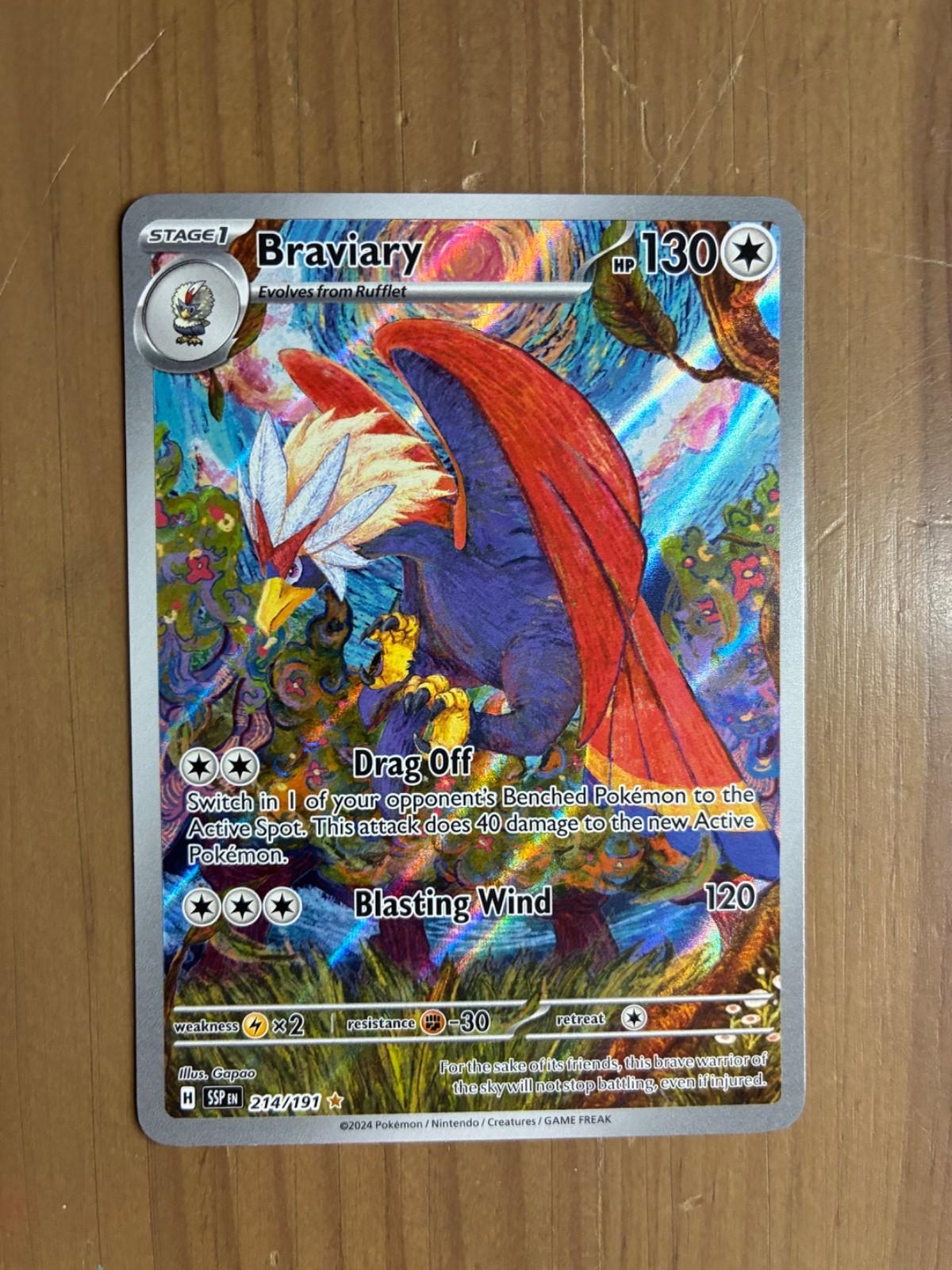 Braviary 214/191 Illustration Rare SV08 Surging Sparks SSP NM Pokemon Card