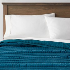 King Lofty Velvet Quilt Dark Teal Blue - Threshold: Luxurious Polyester Fill