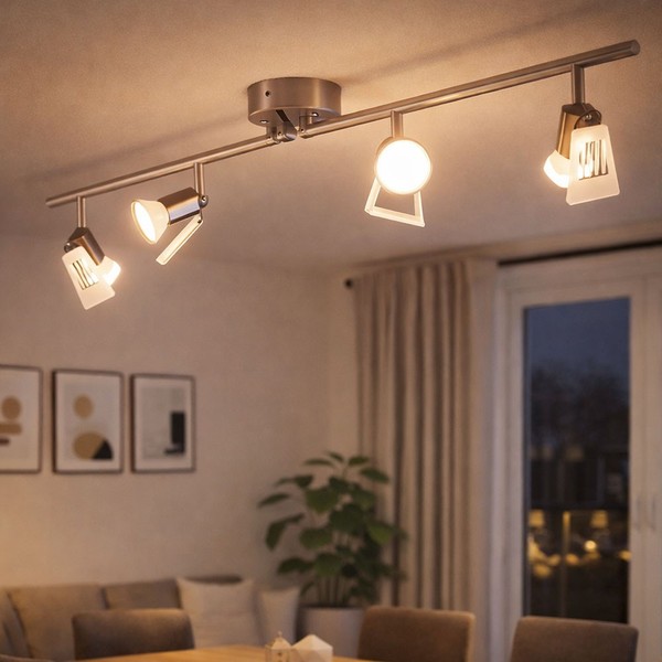 Deckenleuchte Deckenlampe Wohnzimmerlampe Nickel Matt Glas Satiniert Spotleiste-image