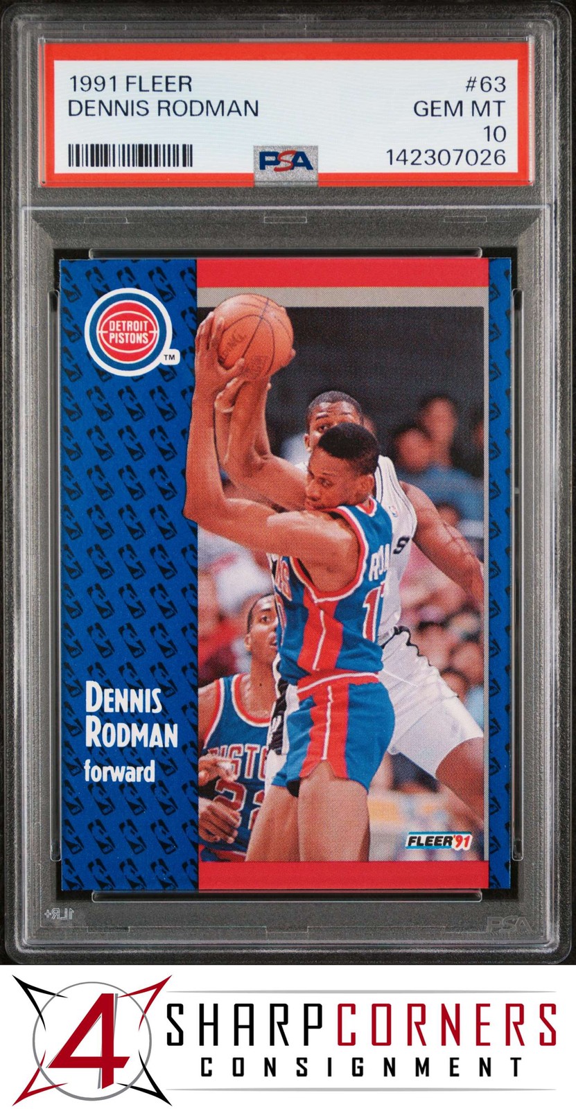 1991 FLEER #63 DENNIS RODMAN PISTONS HOF PSA 10