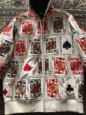 Supreme Leather Hooded Court Card Cards Jacket Embroidered Size