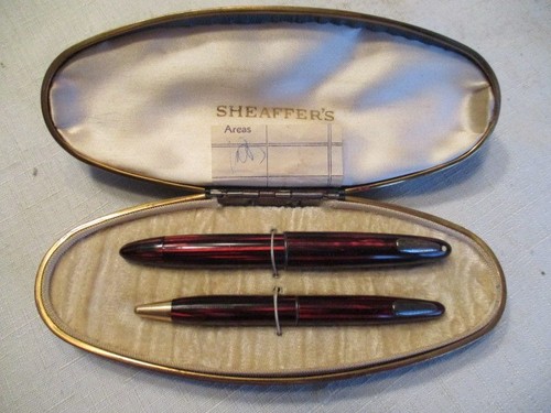 Vintage Sheaffers Fountain Pen & Pencil Set In The Case Wit 14K Nib