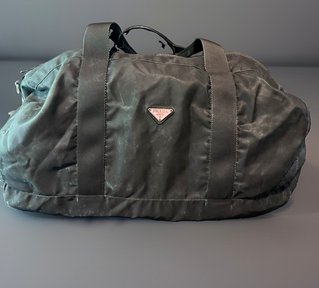 PRADA Milano Black Nylon Duffle Bag Solid Zip Closure Adjustable Shoulder Strap