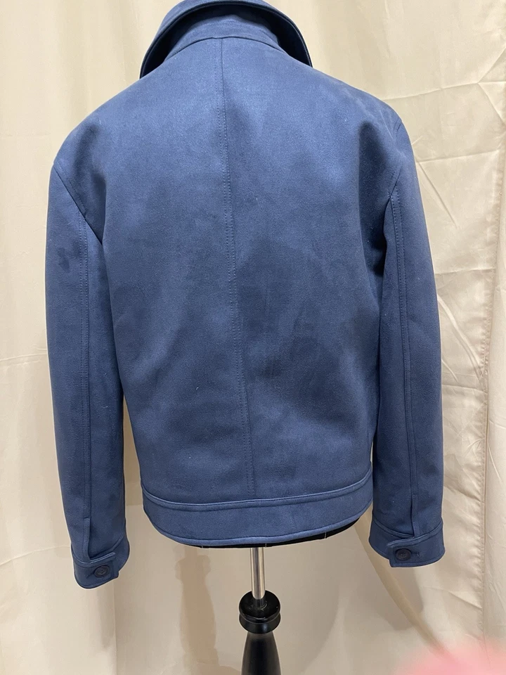 Jaqueta bombardeiro azul Express nova com etiquetas US$ 228 COURO CAMURÇA bolsos frontais com botão unissex - Imagem 4 de 4