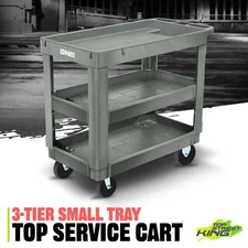 3-Shelf PP Home Garage Office Gray Small Tray Top Cleaning Service Utility Cart