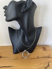 Brighton BARONESS Long Necklace Round Pendant w Crystal Silver Tone Adjustable