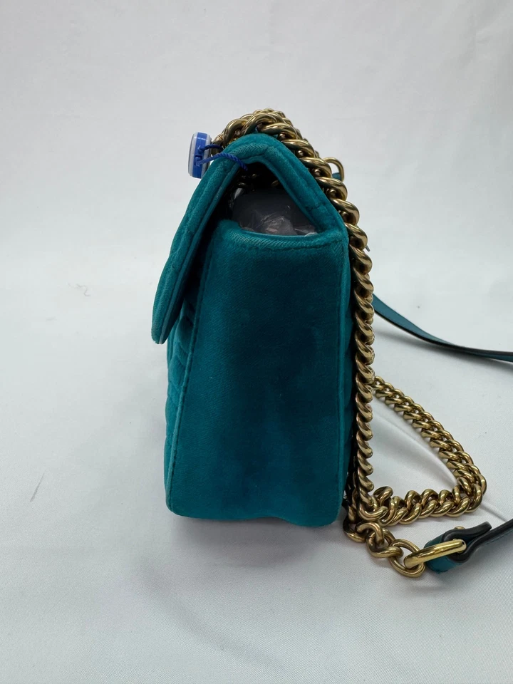 G09 Gucci Double G Marmont Mini Blue Velvet Shoulder Bag Messenger Bag - Image 4 of 4