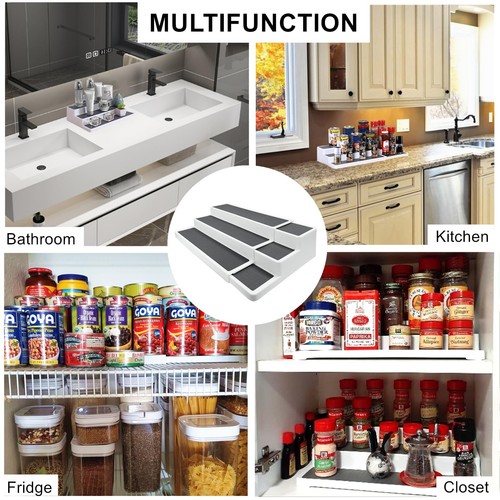 3 Tier Expandable Spice Rack Organizer White/Grey 14.6In-25.8In 2 Pack - Picture 6 of 9