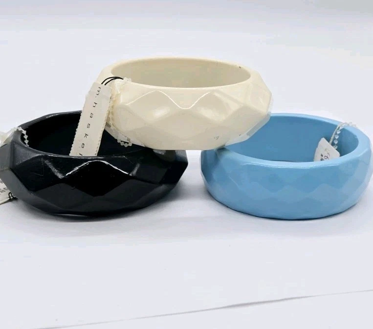 Lote Brazalete Brazalete Ancho Boho Hippie Azul Negro Crema Ancho 3 piezas M. Haskell Foto 2 de 4