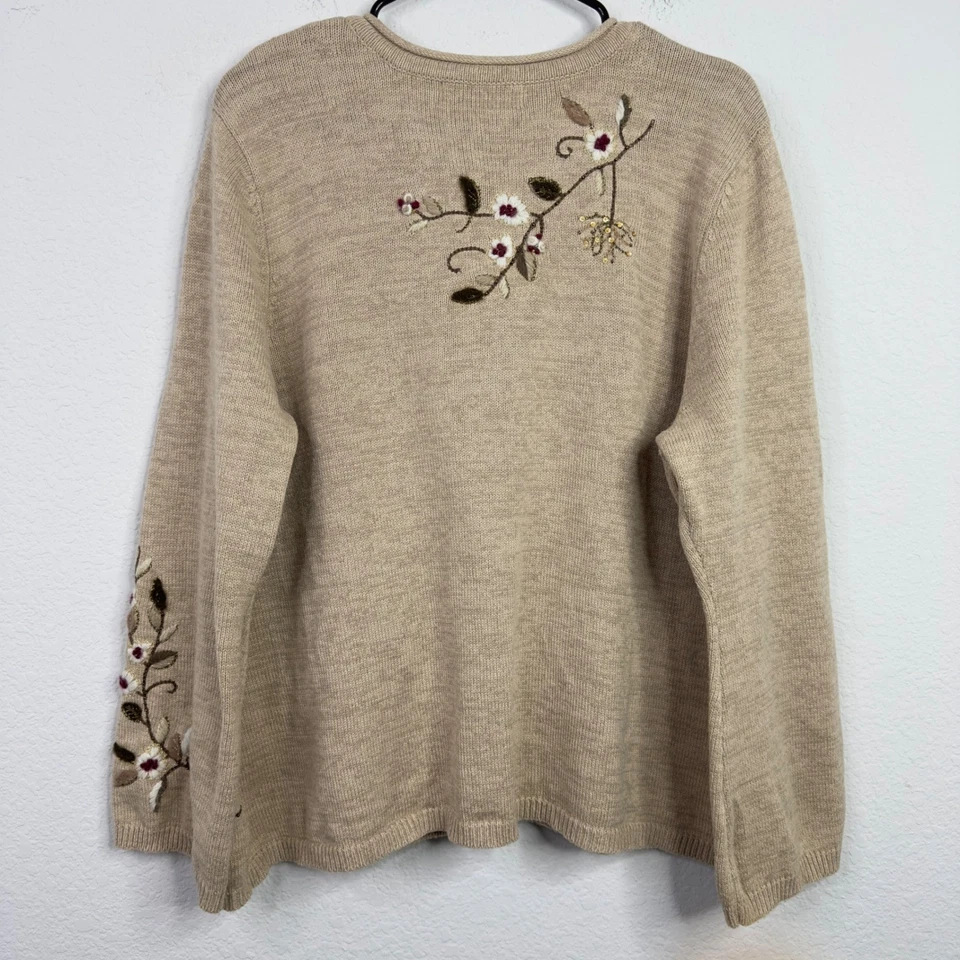 Cárdigan Suéter Coldwater Creek Mujer 1X Bordado Tejido Pájaros Flores Casa de Campo Foto 2 de 4