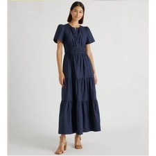 Quince 100% Organic Cotton Tiered Maxi Dress Navy Blue NWT Size Large